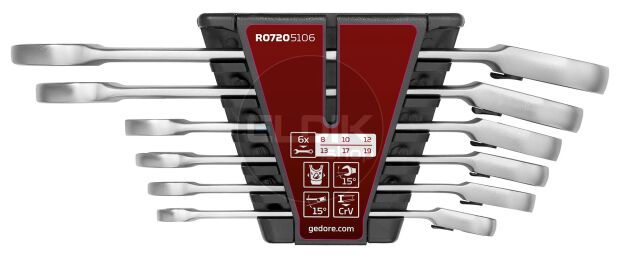 Gedore Red R07205106 6 Delige Ringratel Steeksleutelset met Klemfunctie - 3301084