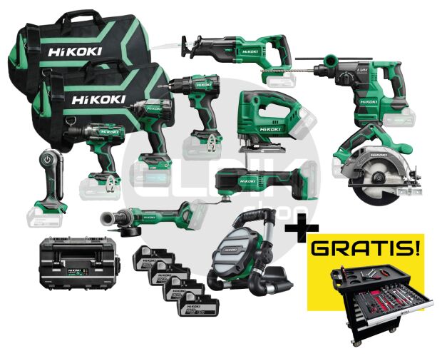 Hikoki KC18KIDLEMAX Combiset | 11 machines, 4 accu's en multilader + GRATIS KAR