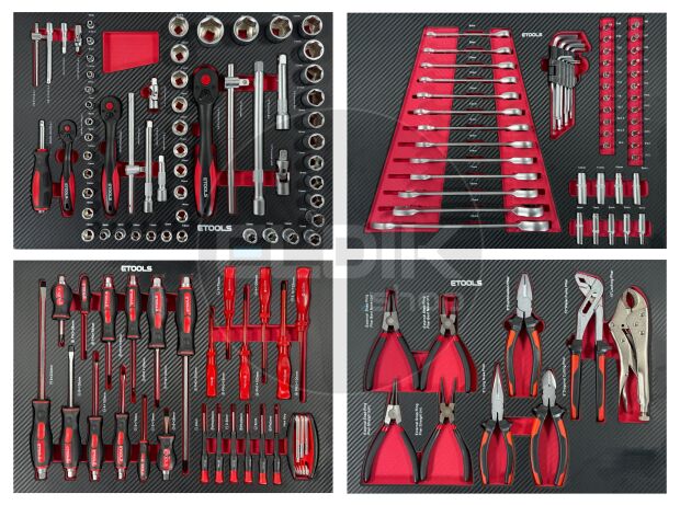 E-Tools 173191 154 Delige Gevulde Gereedschapswagen + Makita 18V Combiset