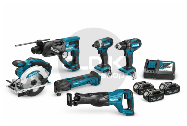 Makita DLX6038T-2 18V combiset – 6 machines + 3 accu’s + lader + Maktrak set