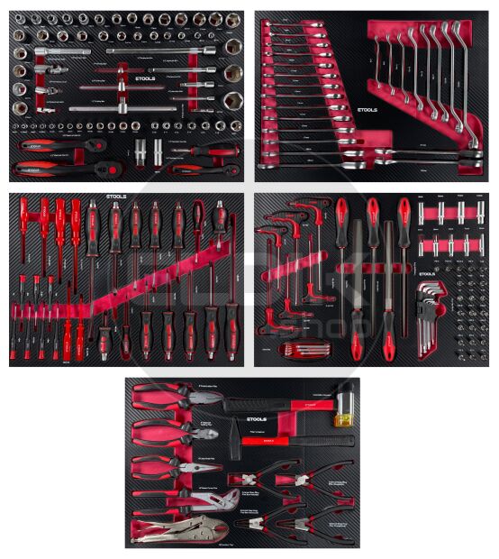 E-Tools 73276 196 Delige Gevulde Gereedschapswagen