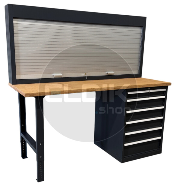 E-Tools | premium line 77700 Werkbank met Kast en Gereedschapswand | B2000 x D800 x H1040 mm | 6 laden