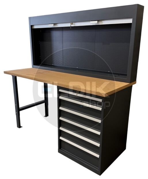 E-Tools | premium line 77700 Werkbank met Kast en Gereedschapswand | B2000 x D800 x H1040 mm | 6 laden