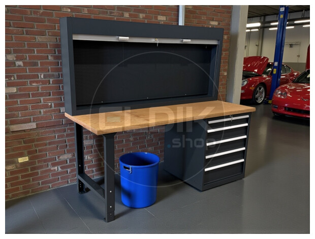 E-Tools | premium line 77717 Werkbank met Kast en Gereedschapswand | B2000 x D800 x H890 mm | 5 laden