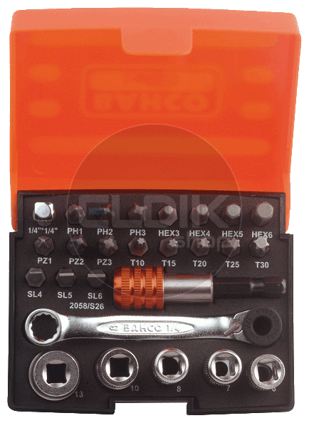 Bahco 2058/S26 Dopbitset, 26-delig 1/4"