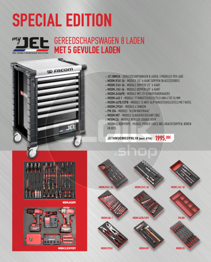 Detector zak Beeldhouwer Facom JET8M3CME0YNL19 Special edition Gereedschapswagen | met 5 gevulde  laden | Eldik.shop