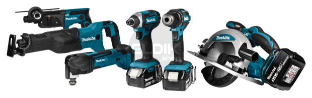 18 V Combiset voor divers zaag-, boor- en (slag)schroefwerk | 5,0 Ah accu (3 st.), snellader, DDF482, DTD152, DHR202, DJR186, DSS610, DTM51, Toolbag (trolley)