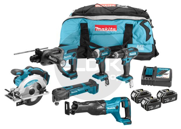 18 V Combiset voor divers zaag-, boor- en (slag)schroefwerk | 5,0 Ah accu (3 st.), snellader, DDF482, DTD152, DHR202, DJR186, DSS610, DTM51, Toolbag (trolley)