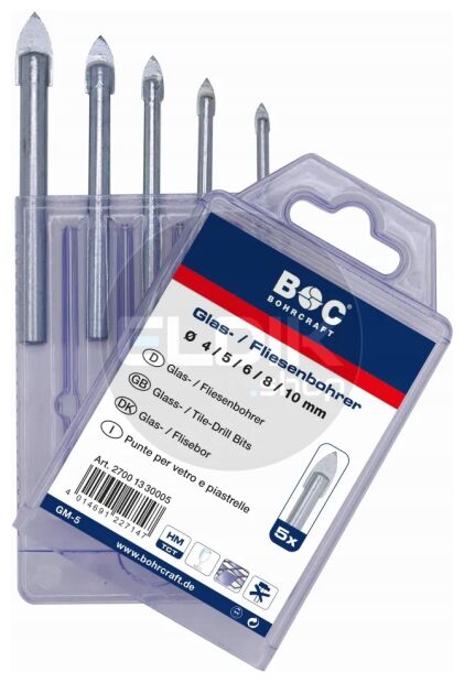 Glas- & tegelboorset | 5-delig | 4/5/6/8/10 mm