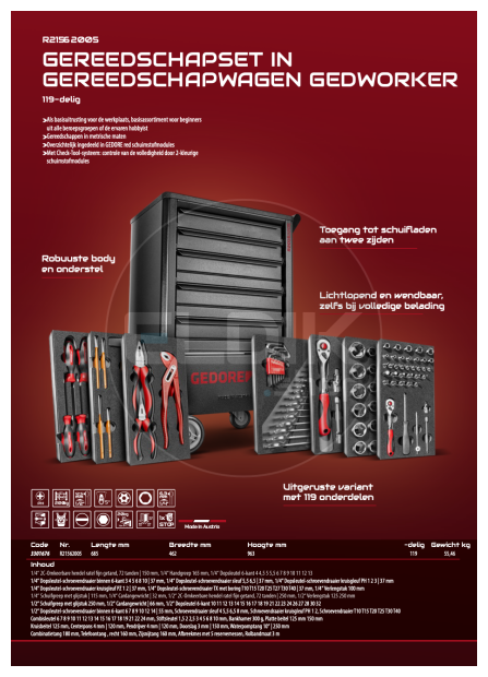 119 Delige Gevulde Gereedschapwagen