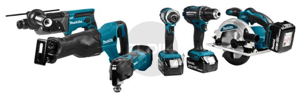 18V combiset – 6 machines + 3 accu’s + lader + Maktrak set