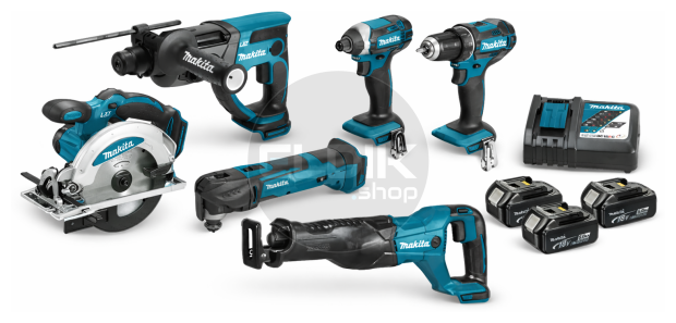 18V combiset – 6 machines + 3 accu’s + lader + Maktrak trolley