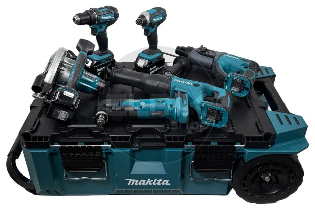 18V combiset – 6 machines + 3 accu’s + lader + Maktrak trolley