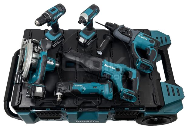 18V combiset – 6 machines + 3 accu’s + lader + Maktrak trolley