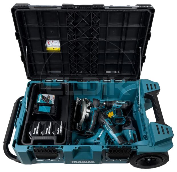 18V combiset – 6 machines + 3 accu’s + lader + Maktrak trolley