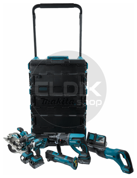 18V combiset – 6 machines + 3 accu’s + lader + Maktrak trolley