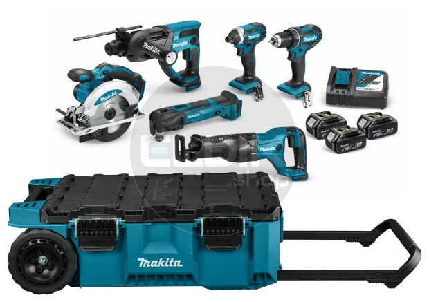 18V combiset – 6 machines + 3 accu’s + lader + Maktrak trolley