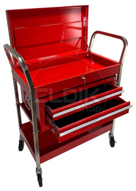 Gereedschapswagen met afsluitbaare deksel en ladekast - rood