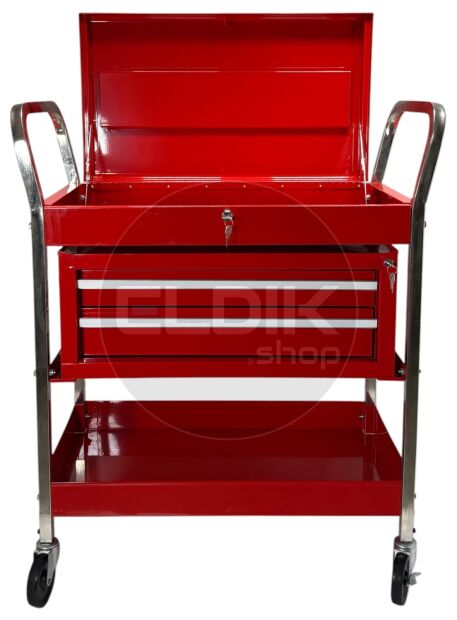Gereedschapswagen met afsluitbaare deksel en ladekast - rood