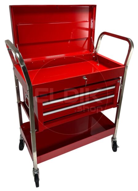 Gereedschapswagen met afsluitbaare deksel en ladekast - rood