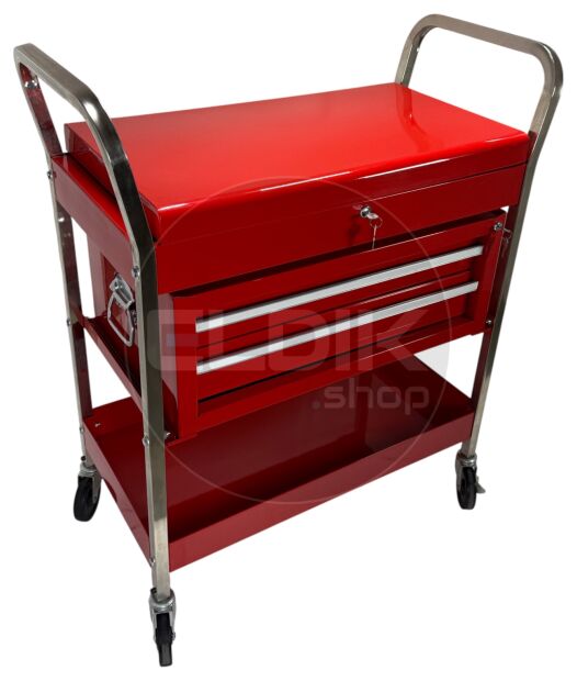 Gereedschapswagen met afsluitbaare deksel en ladekast - rood