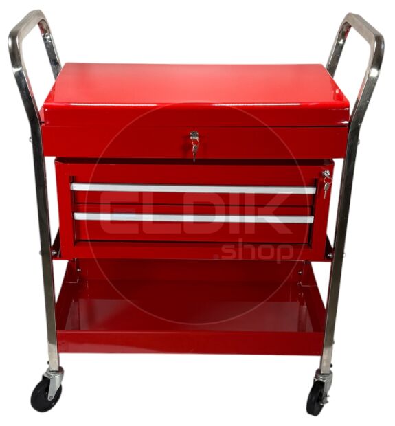 Gereedschapswagen met afsluitbaare deksel en ladekast - rood