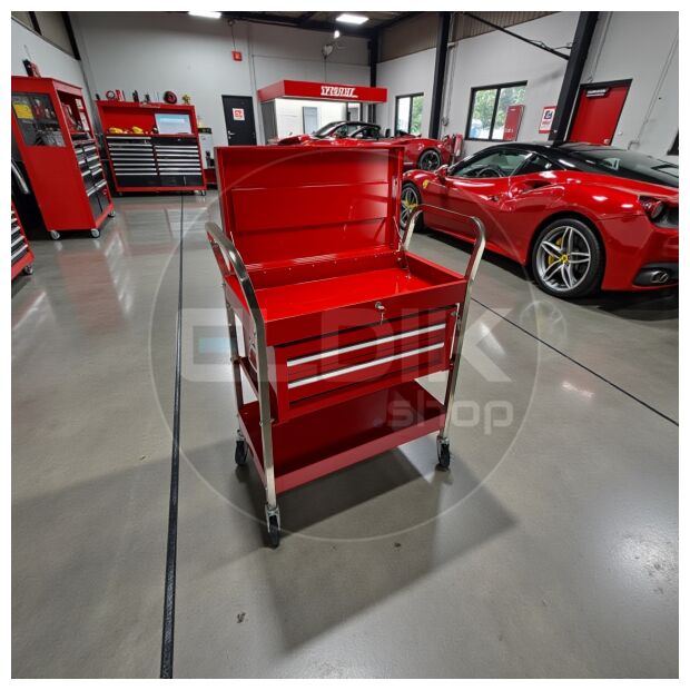 Gereedschapswagen met afsluitbaare deksel en ladekast - rood